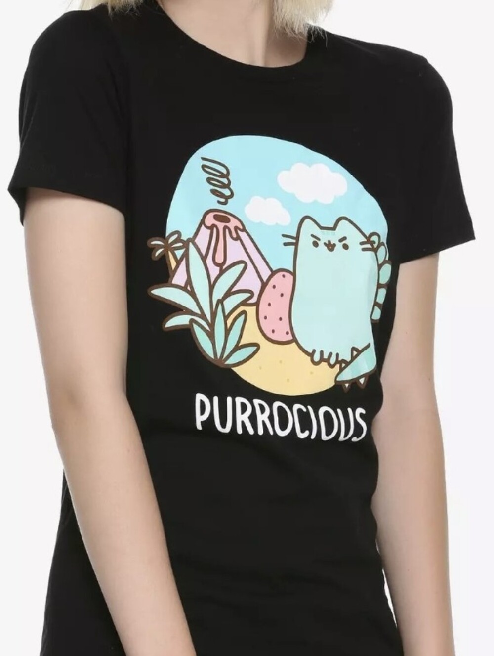 Pusheen Black 'Purrocious' Cat Cute Kidcore Graphic Short Sleeve Tee Size XS